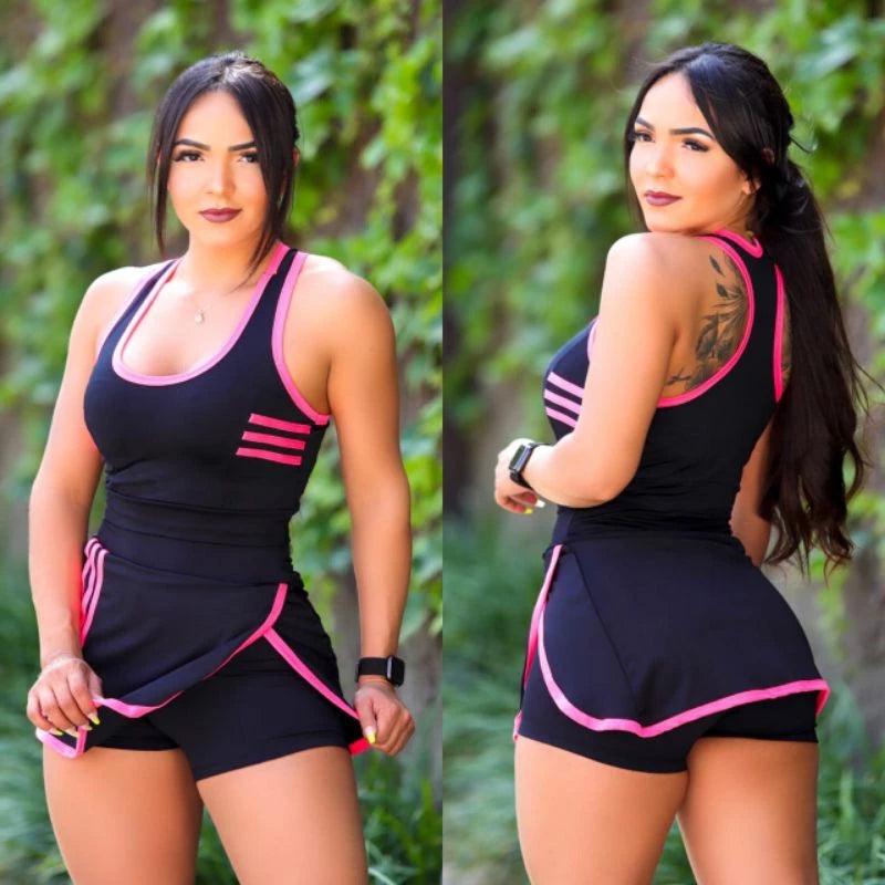 Conjunto de short saia ideal para os seus treinos de academia, musculação e caminhadas! Cod.:165