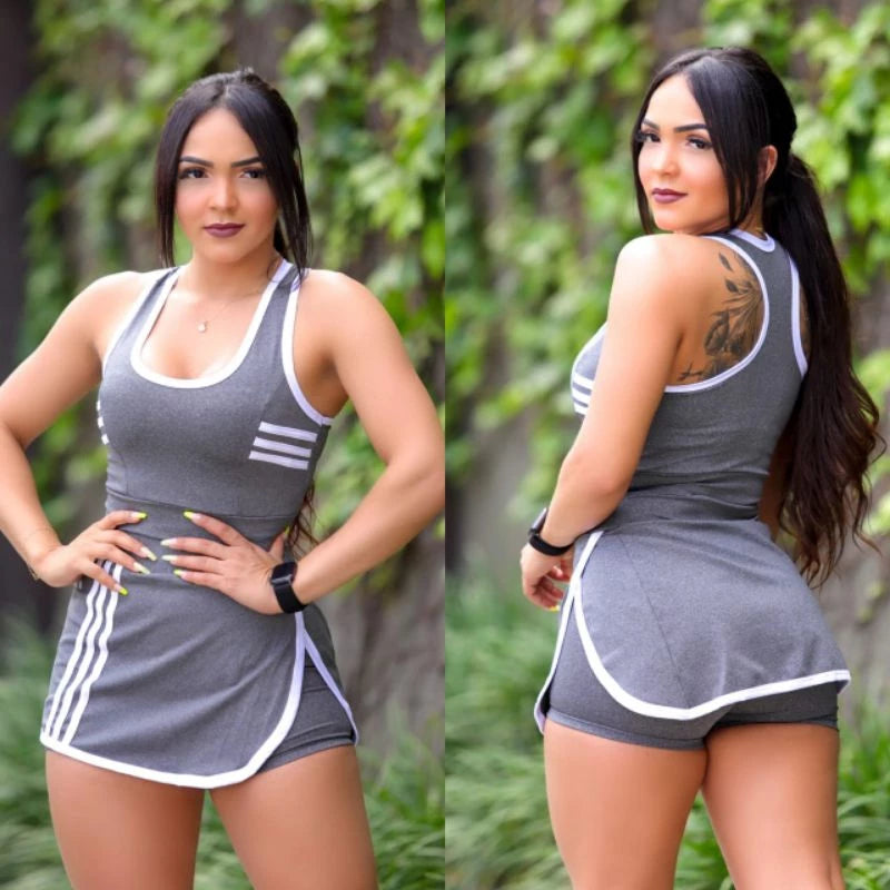 Conjunto de short saia ideal para os seus treinos de academia, musculação e caminhadas! Cod.:165