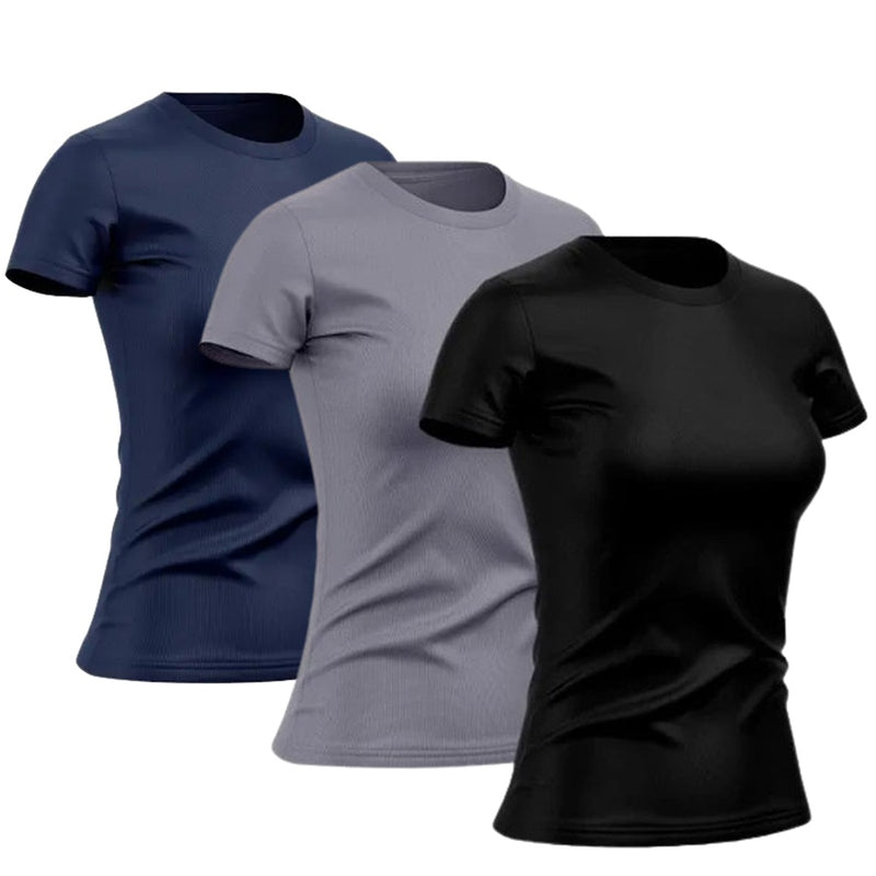 Kit com 3 Camisetas Dry Fit Femininas para Academia, Treino e Corrida com Proteção UV Premium! Cod.: 334