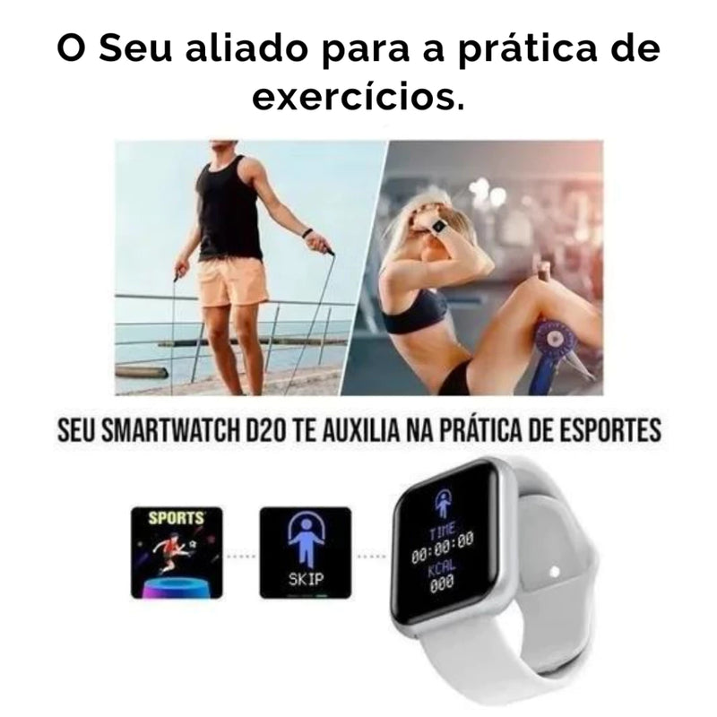 Relógio Smart D20 FitPro: Troca de Fotos, Reprodutor de Música e Duas Pulseiras Inteligentes Cod.:  205