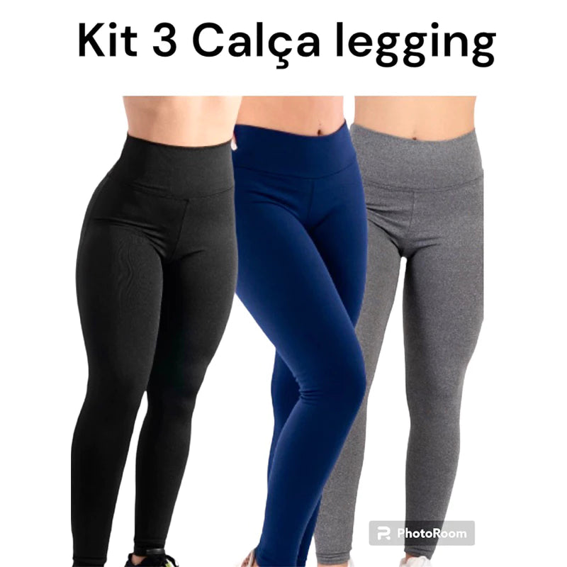 Kit 3 Calças Legging Lisa: Conforto e Estilo para seus Treinos em Los Angeles! Cod.: 229