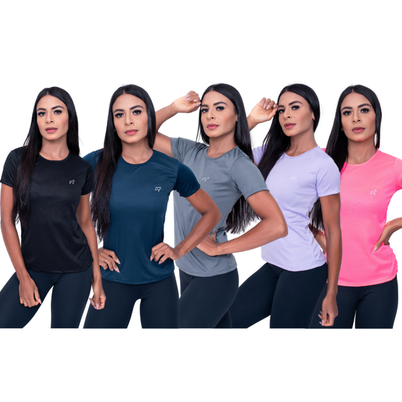 Kit com 5 Camisetas Femininas Dry Fit para Academia, Treino e Corrida! Cod.: 337