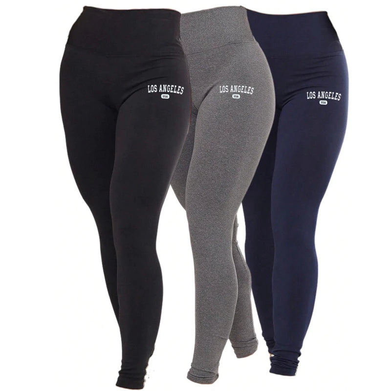 Kit 3 Calças Legging Lisa: Conforto e Estilo para seus Treinos em Los Angeles! Cod.: 229