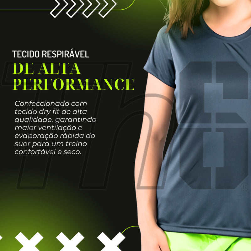 Kit com 3 Camisetas Dry Fit Femininas para Academia, Treino e Corrida com Proteção UV Premium! Cod.: 334