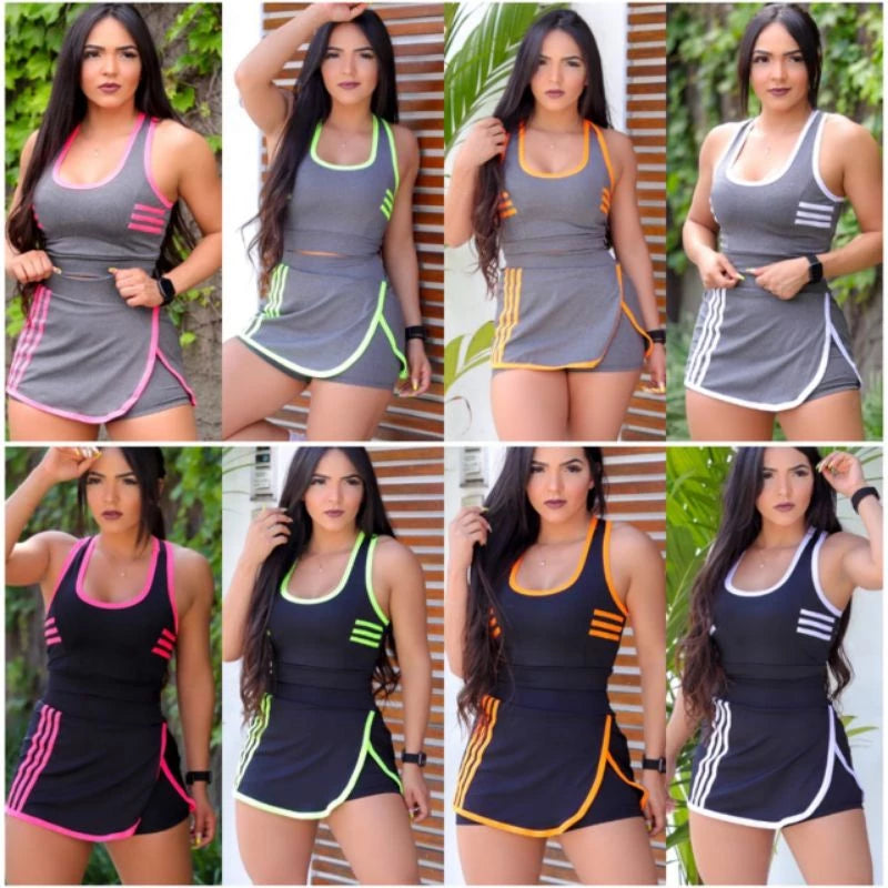 Conjunto de short saia ideal para os seus treinos de academia, musculação e caminhadas! Cod.:165