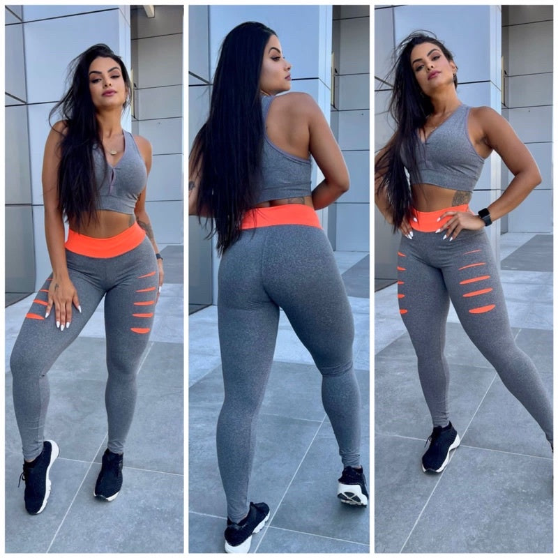 conjunto calça legging detonado leg treino mais top fitness calça feminina academia tendência