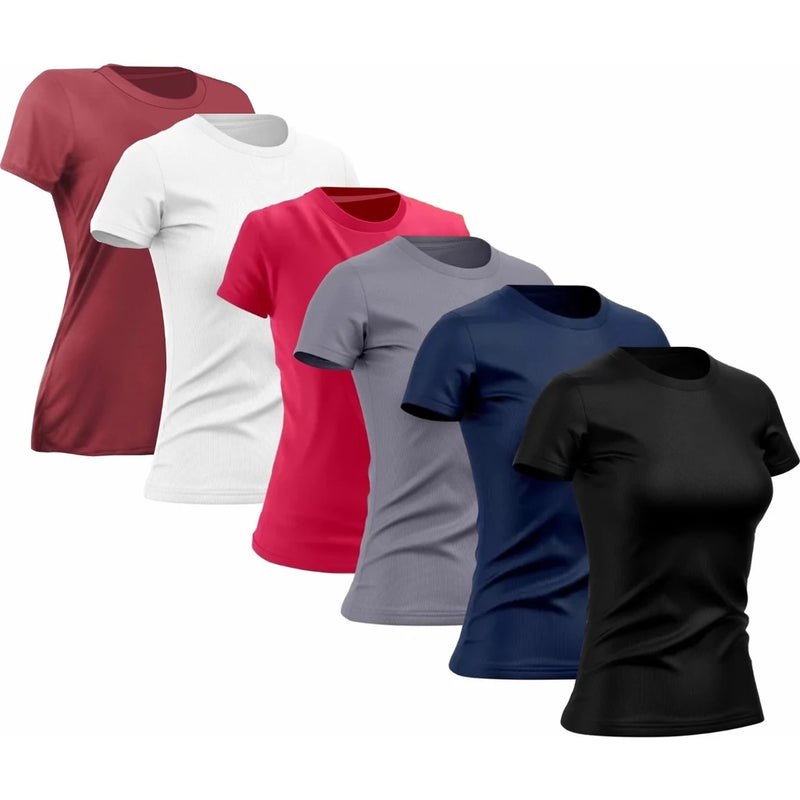 Kit de 6 Camisetas Esportivas Femininas Dry Fit com Proteção UV! Cod.:291